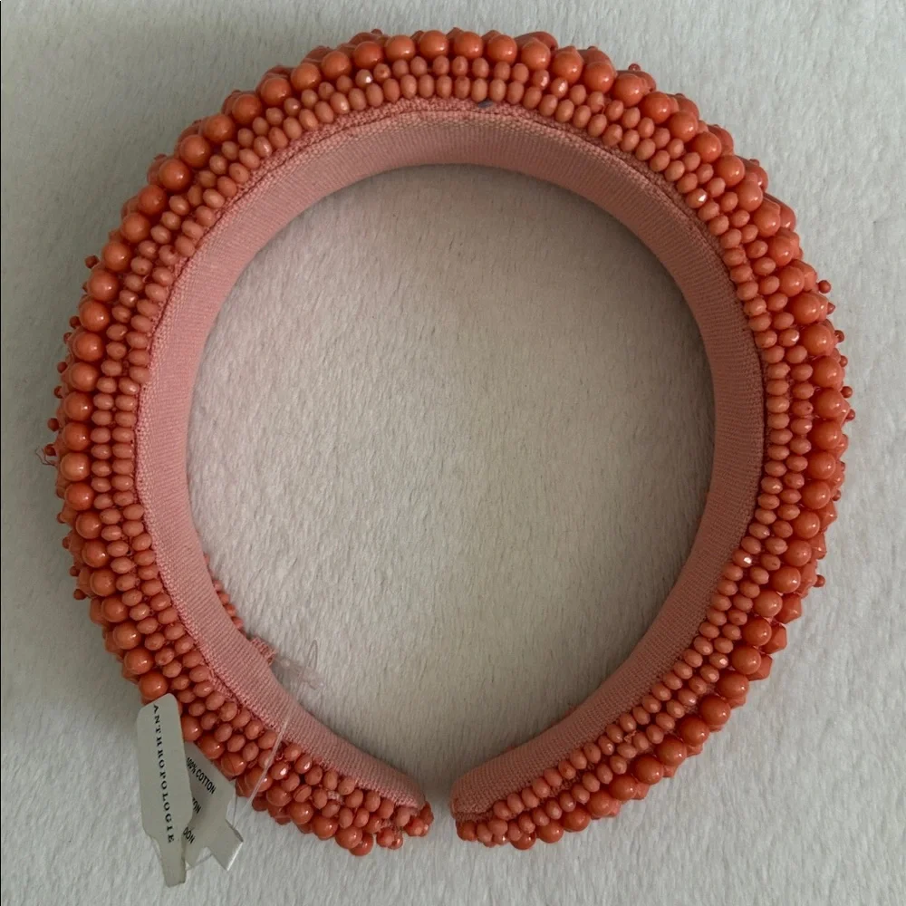 {NWT} Anthropologie | Beaded Puffy Headband Orange (Coral) - Picture 2 of 12